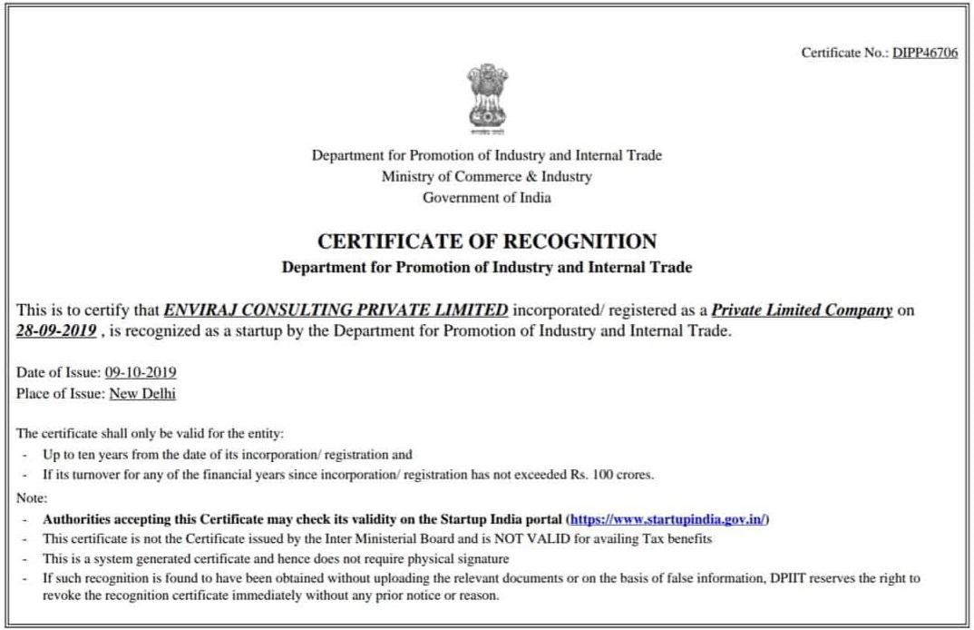  Enviraj DIPP Certificate 